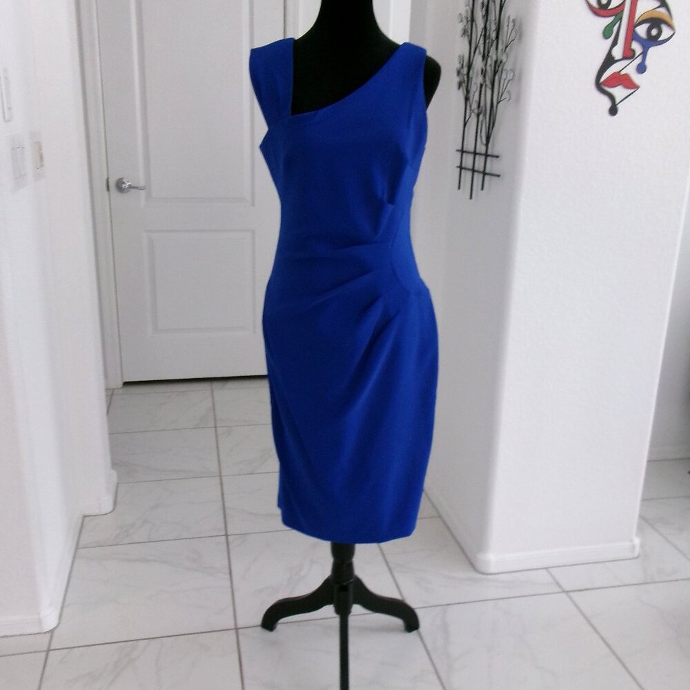 New Laundry Shelli Segal Royal Blue Sapphire Sleeveless Dress 8 Diagonal Neck